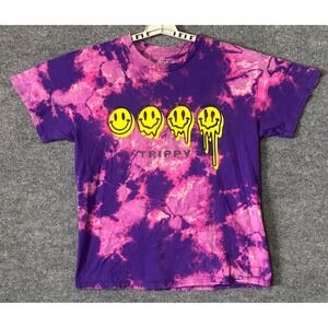 Popular Poison Mens Trippy Melting Smiley Face Tie Dye T-Shirt Purple Pink Large